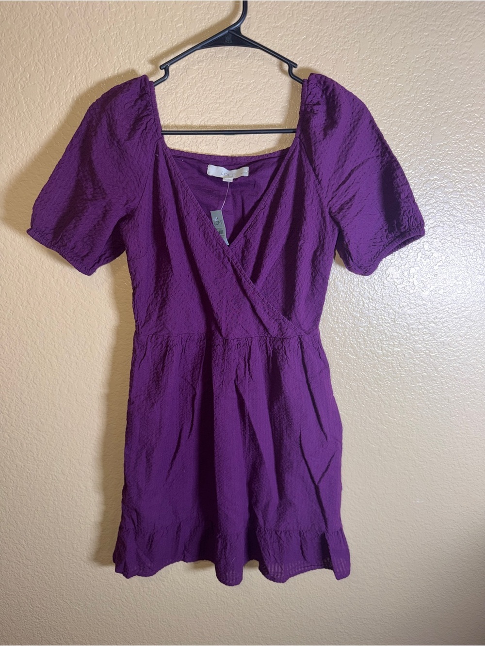 LOFT Purple Short Sleeve Textured Wrap Dress